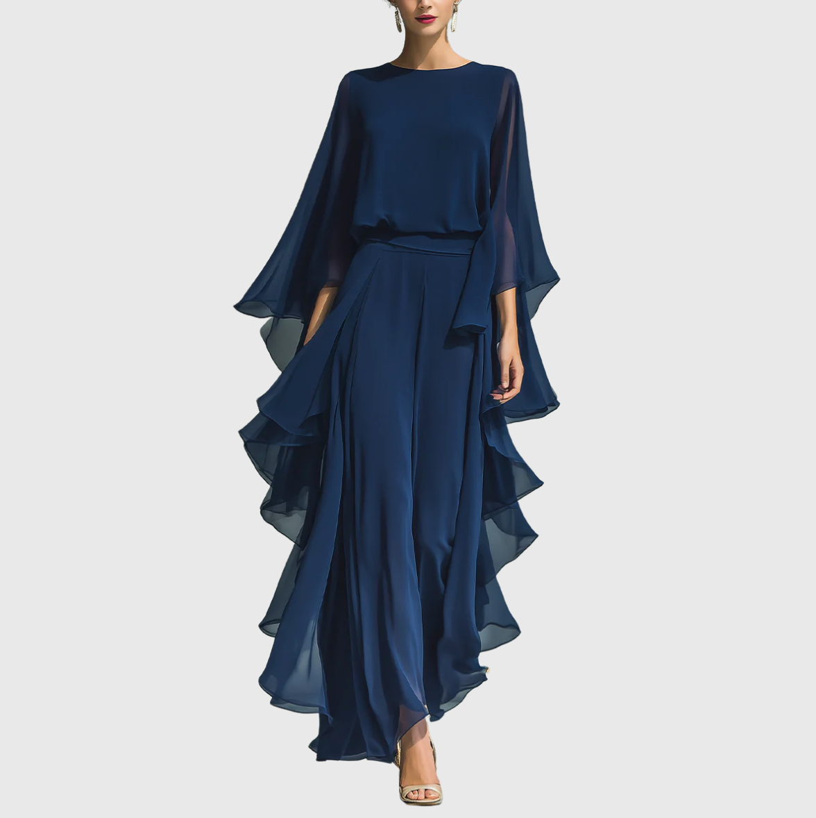 Aurora Elegantes Chiffon-Set mit Volants, Vorderansicht