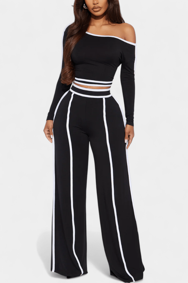 Frohmut – Oberteil mit Kontraststreifen & weite Hose Set von Amora Bern, Ansicht 4