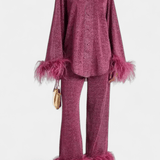 Mainhild – Langarm-Oberteil & Hose mit Federbesatz Set von Amora Bern, Ansicht 3