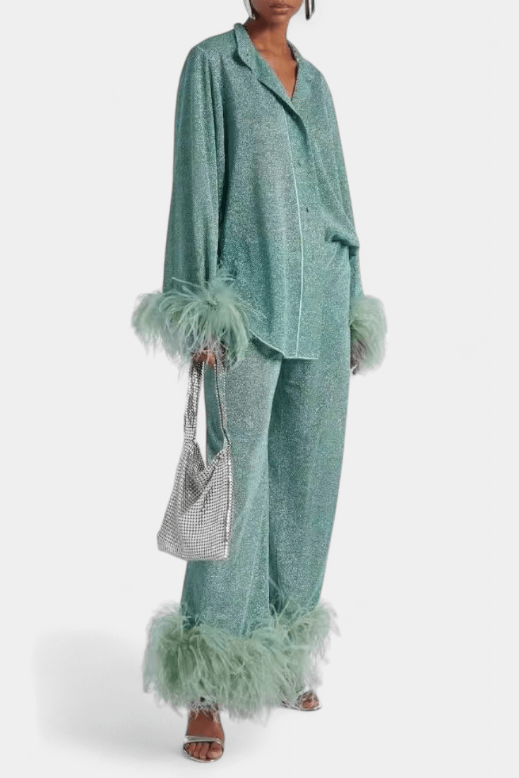 Mainhild – Langarm-Oberteil & Hose mit Federbesatz Set von Amora Bern, Ansicht 4