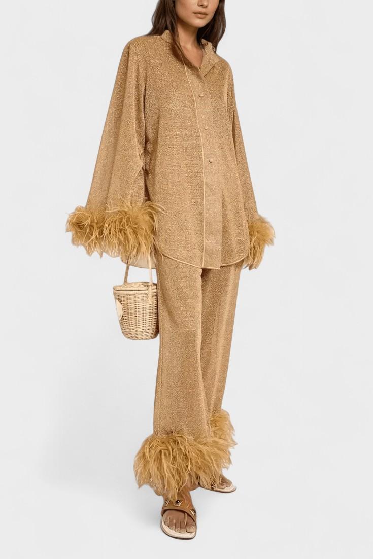 Mainhild – Langarm-Oberteil & Hose mit Federbesatz Set von Amora Bern
