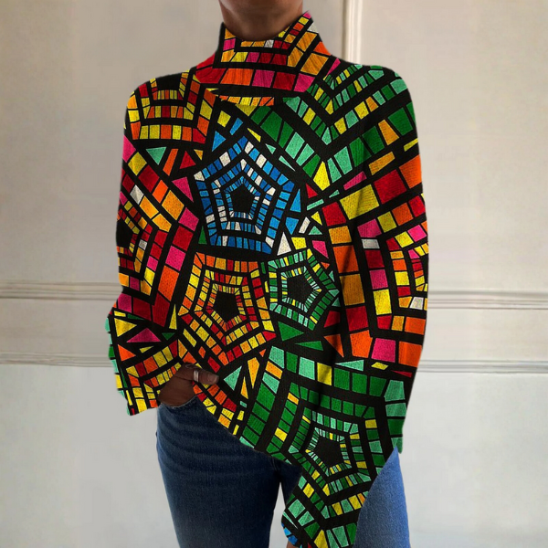 Ingeborg – Bunter Rollkragenpullover im Mosaik-Look von Amora Bern