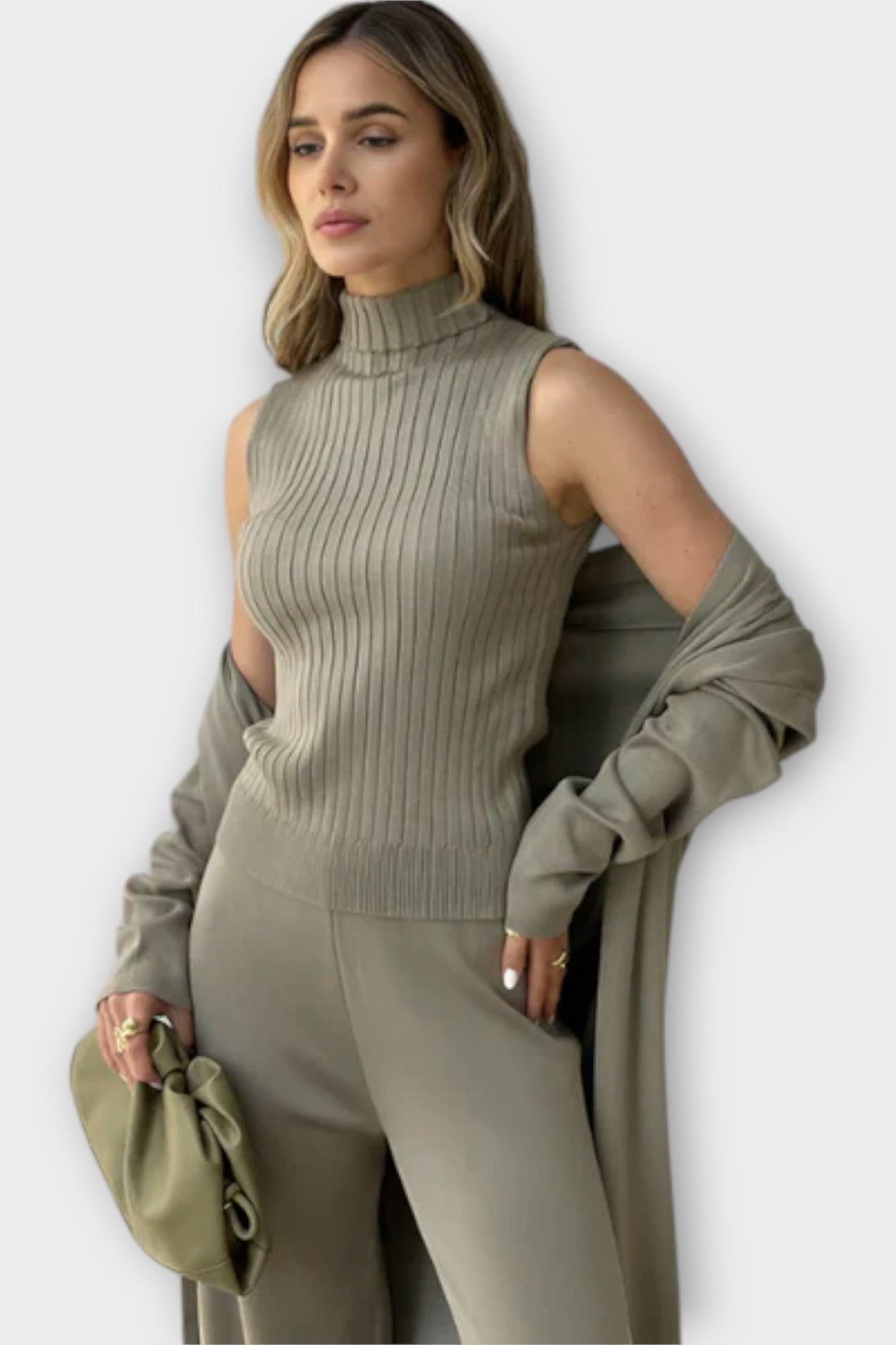 Isgard – Dreiteiliges Rippstrick-Set mit Hose von Amora Bern, Ansicht 2