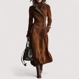 Siona™ | Doppelreiher langer Mantel mit Wildleder und schwarzem Besatz