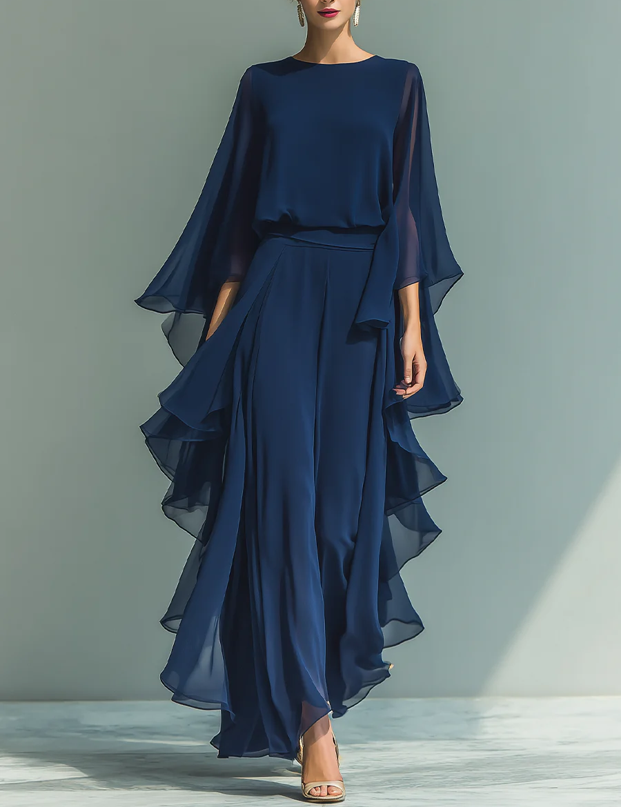 Aurora Elegantes Chiffon-Set mit Volants, Seitenansicht