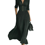 Elvira™ | Plissiertes Maxikleid mit Reverskragen und hoher Taille