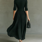 Elvira™ | Plissiertes Maxikleid mit Reverskragen und hoher Taille
