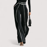 Nolia™ | Langarmshirt mit hohem Kragen und weißen Akzenten mit weiten Hosen und Gürtelset