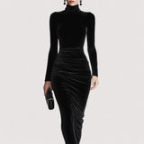 Anora™ | Schwarzes Samt Elegantes High-Neck Bodycon Kleid