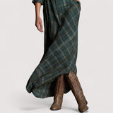 Fiora™ | Grünes Karomuster Revers Einreiher Hemd Maxi Kleid