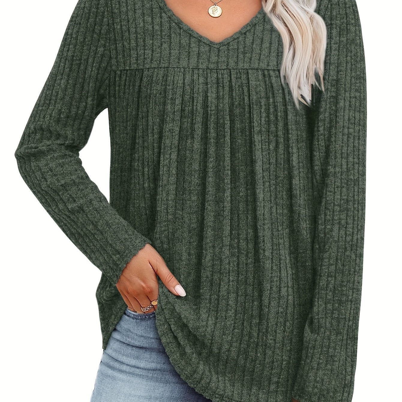 Ellia™ Leichte Strickbluse mit V-Ausschnitt, Vorderansicht