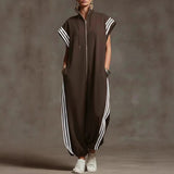 Elvara™ | Gestreifter Jumpsuit in Kontrastfarben mit Stehkragen und Reissverschluss