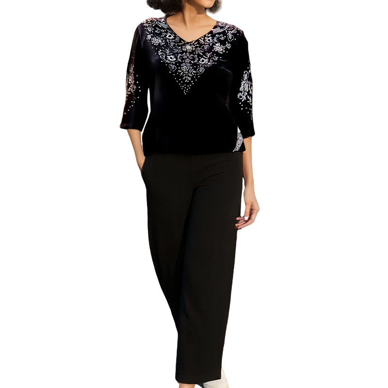 Elvire Elegantes zweiteiliges Samt-Set, Nahaufnahme