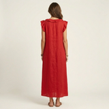 Anita – Langes Kleid mit V-Ausschnitt und Rüschen