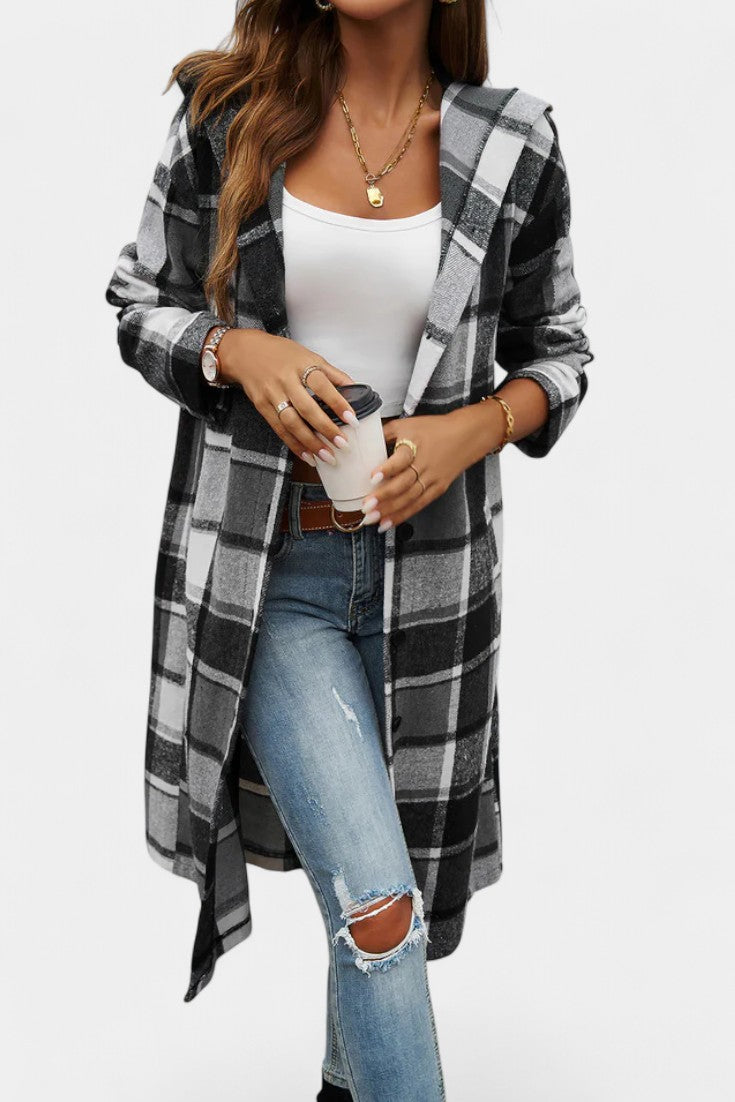 Swanhilde – Karierte Jacke mit Kapuze von Amora Bern, Ansicht 10