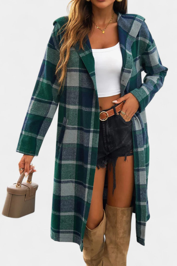 Swanhilde – Karierte Jacke mit Kapuze von Amora Bern, Ansicht 3