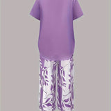 Avy™ | Casual Leaf Print Zweiteiliges Set