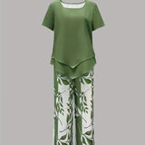Avy™ | Casual Leaf Print Zweiteiliges Set
