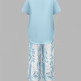 Avy™ | Casual Leaf Print Zweiteiliges Set