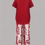 Avy™ | Casual Leaf Print Zweiteiliges Set