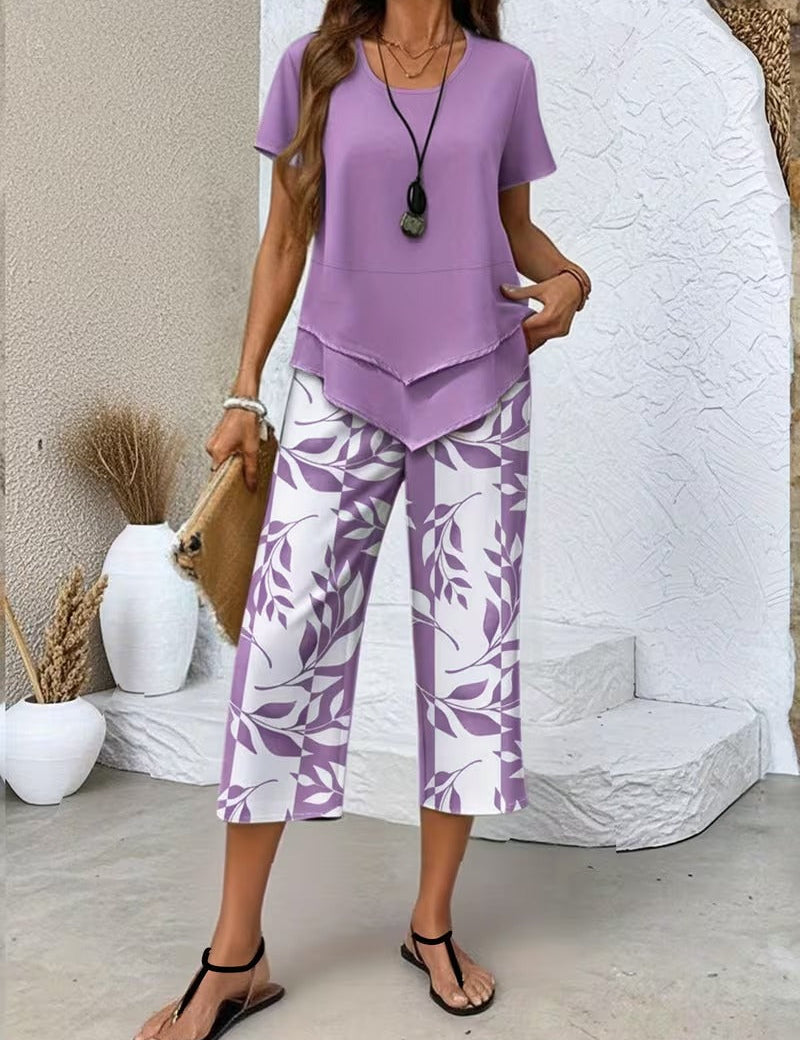 Avy™ Casual Leaf Print Zweiteiliges Set, Detailansicht