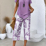 Avy™ | Casual Leaf Print Zweiteiliges Set