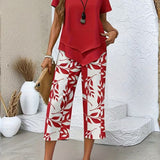 Avy™ | Casual Leaf Print Zweiteiliges Set