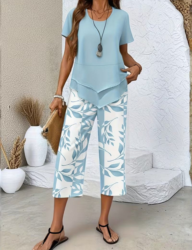 Avy™ Casual Leaf Print Zweiteiliges Set, Produktansicht