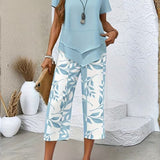 Avy™ | Casual Leaf Print Zweiteiliges Set