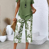 Avy™ | Casual Leaf Print Zweiteiliges Set