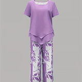 Avy™ | Casual Leaf Print Zweiteiliges Set