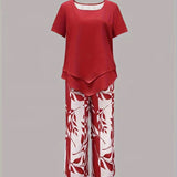 Avy™ | Casual Leaf Print Zweiteiliges Set