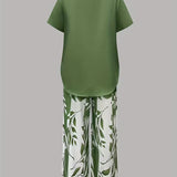 Avy™ | Casual Leaf Print Zweiteiliges Set