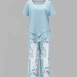 Avy™ | Casual Leaf Print Zweiteiliges Set