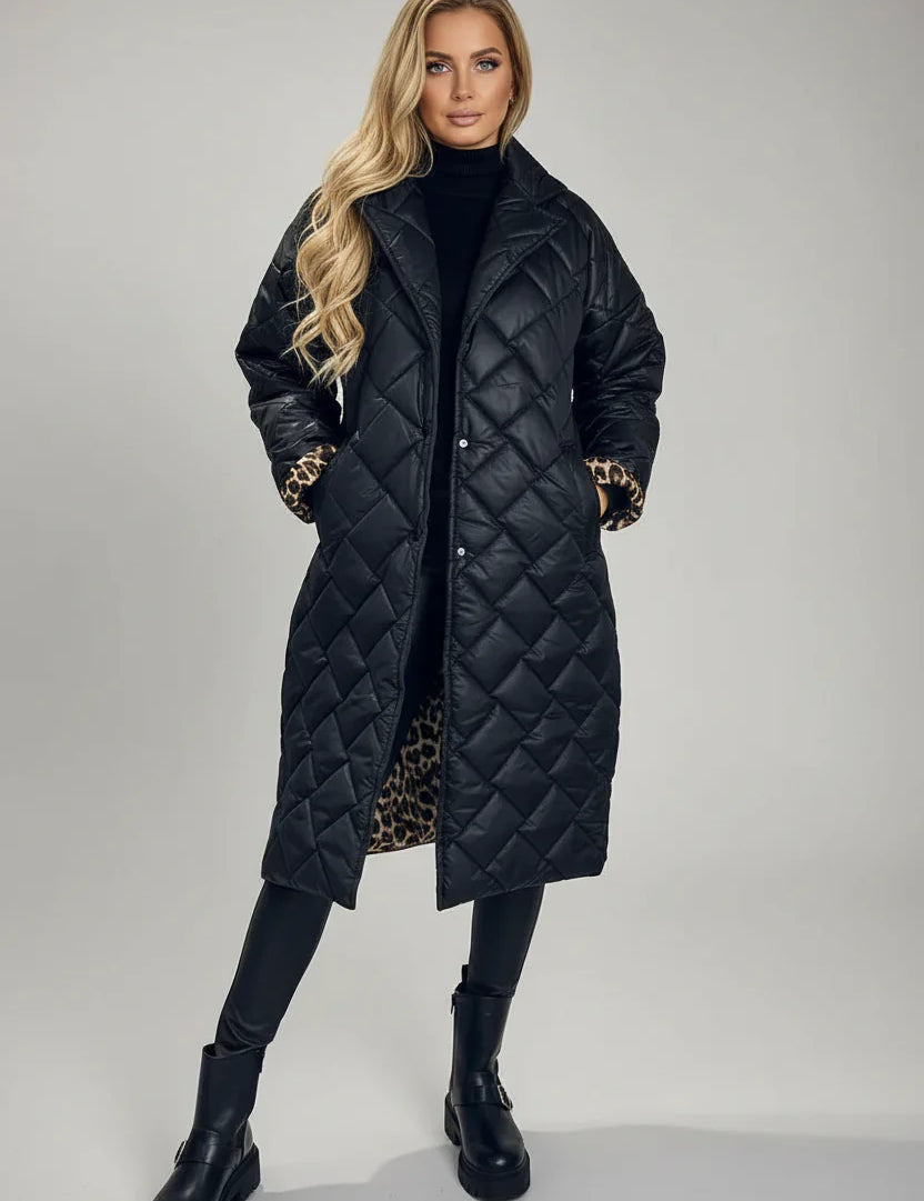 PREMIUM STEPPMANTEL MIT LEOPARDENPRINT FÜTTERUNG