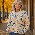 Anja – Strickjacke mit buntem Blättermuster von Amora Bern, Ansicht 3