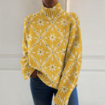 Anneli – Senfgelber Rollkragenpullover mit Blumenmuster von Amora Bern