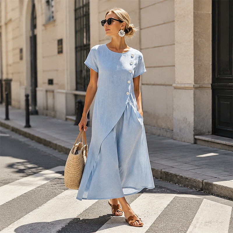 Mille Leichtes Midikleid mit asymmetrischen Knöpfen, Vorderansicht