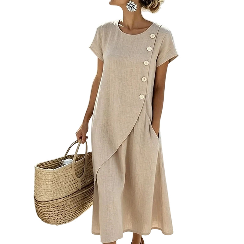 Mille Leichtes Midikleid mit asymmetrischen Knöpfen, Detailansicht