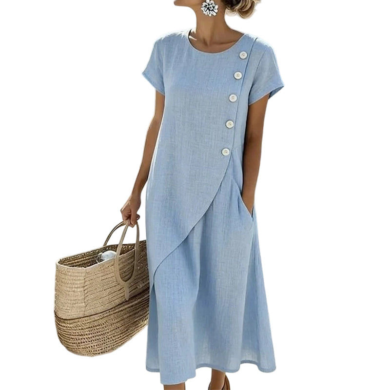 Mille Leichtes Midikleid mit asymmetrischen Knöpfen, Seitenansicht