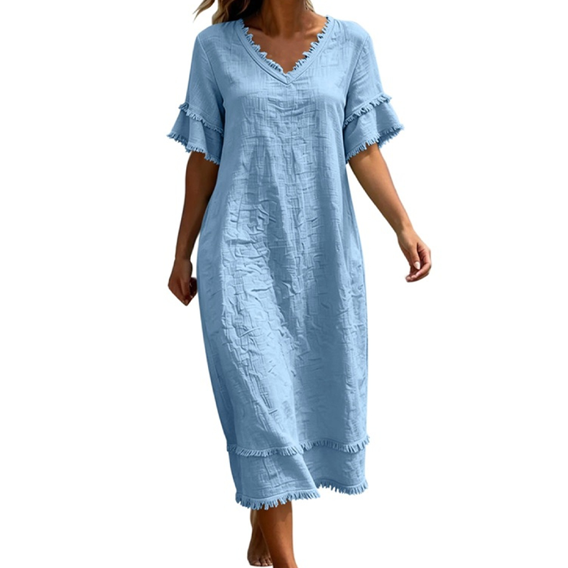 Rosa Leichtes Strandkleid mit Rüschendetails, Produktansicht